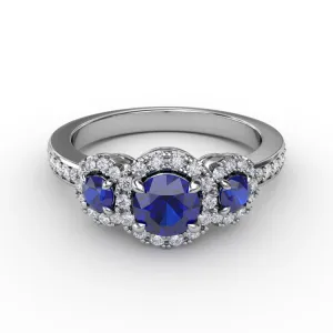 Dazzling Three Stone Sapphire And Diamond Ring