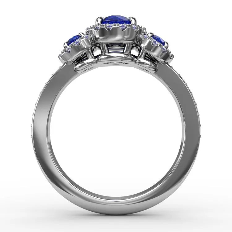 Dazzling Three Stone Sapphire And Diamond Ring