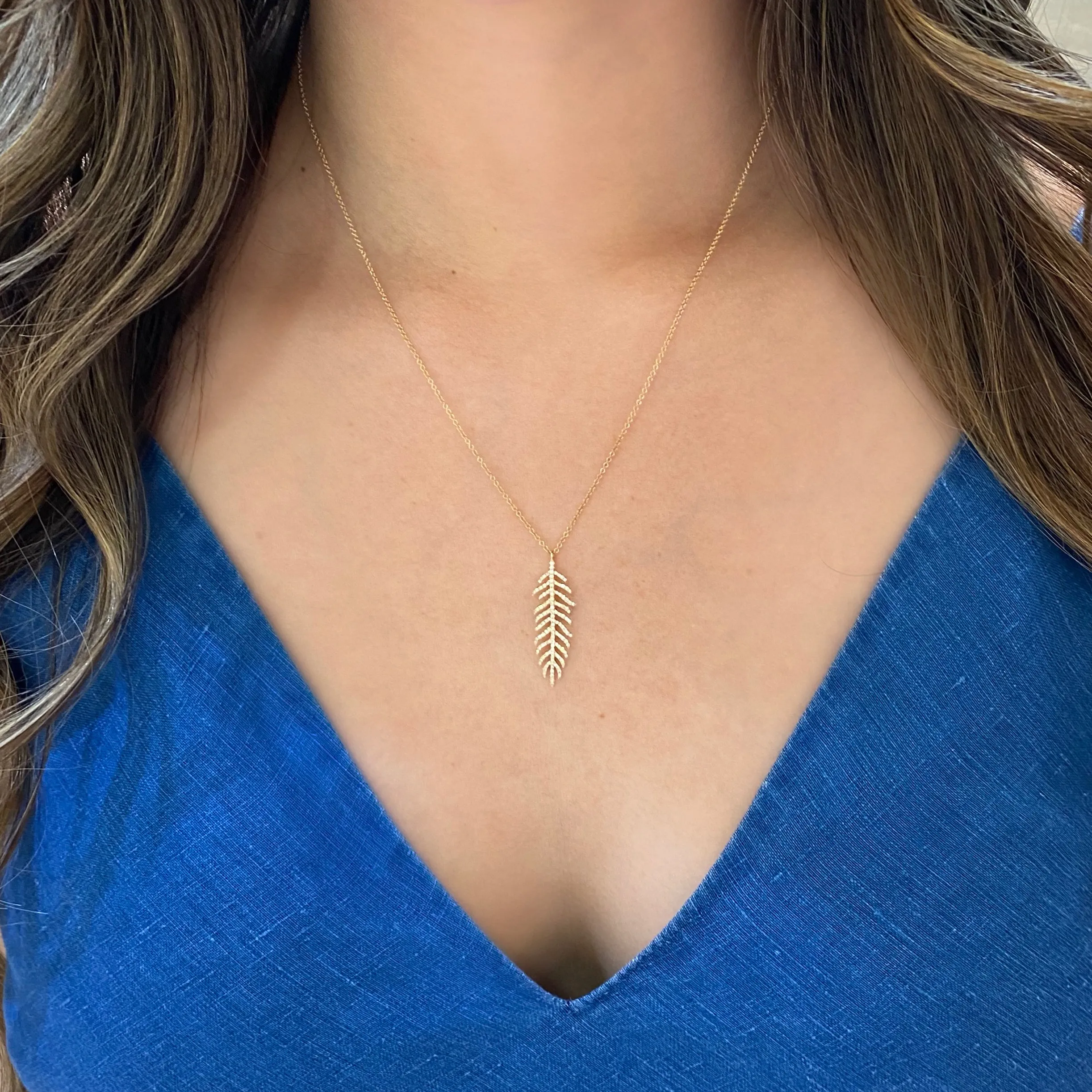 Diamond Feather Pendant Necklace