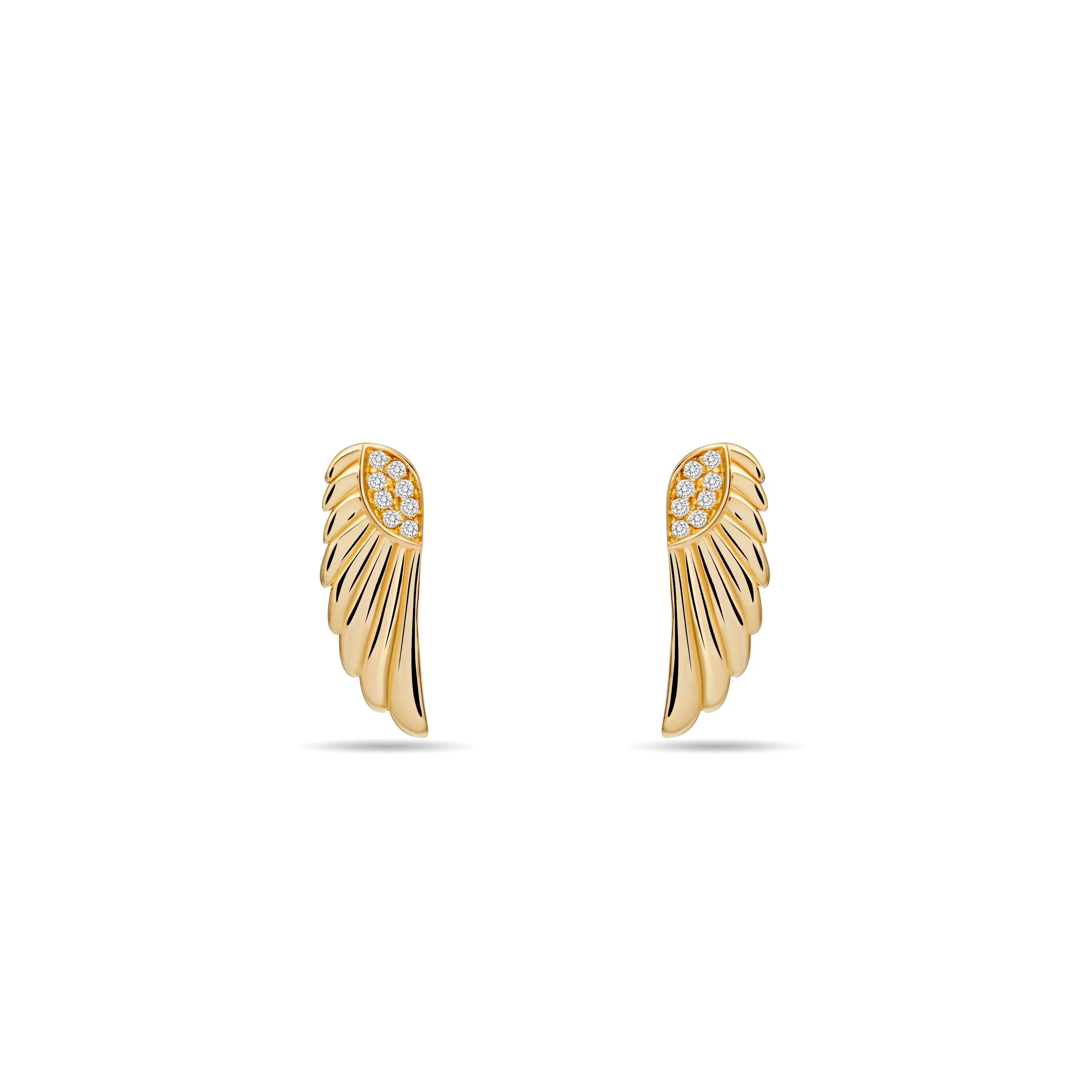 Diamond Goddess Wings Earrings - 14 karat gold diamond earring studs, diamonds 0.08ct