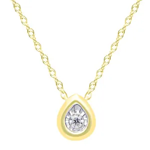 Diamond Set Bezel Pear Necklace in 9ct Yellow Gold