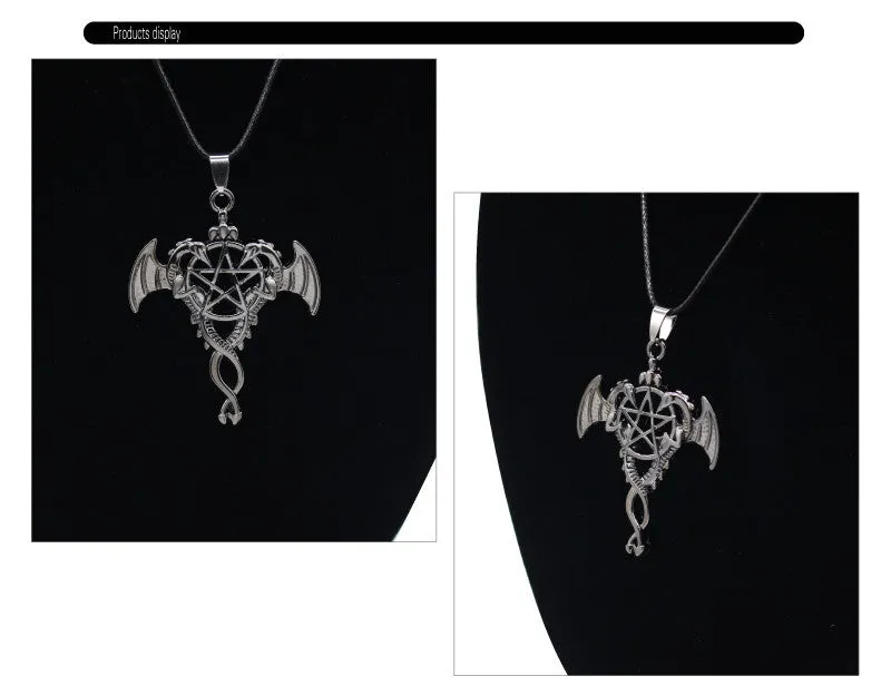 Double Dragon Pendant Hollow Pentagram Necklace