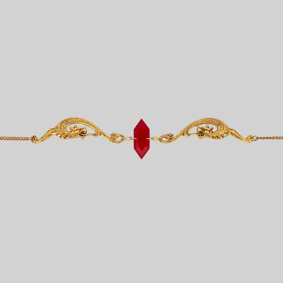 DRAKE. Red Glass Dragon Choker - Gold