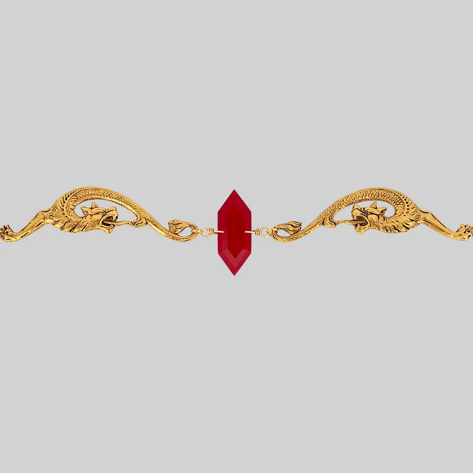 DRAKE. Red Glass Dragon Choker - Gold