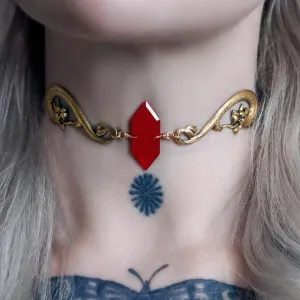 DRAKE. Red Glass Dragon Choker - Gold