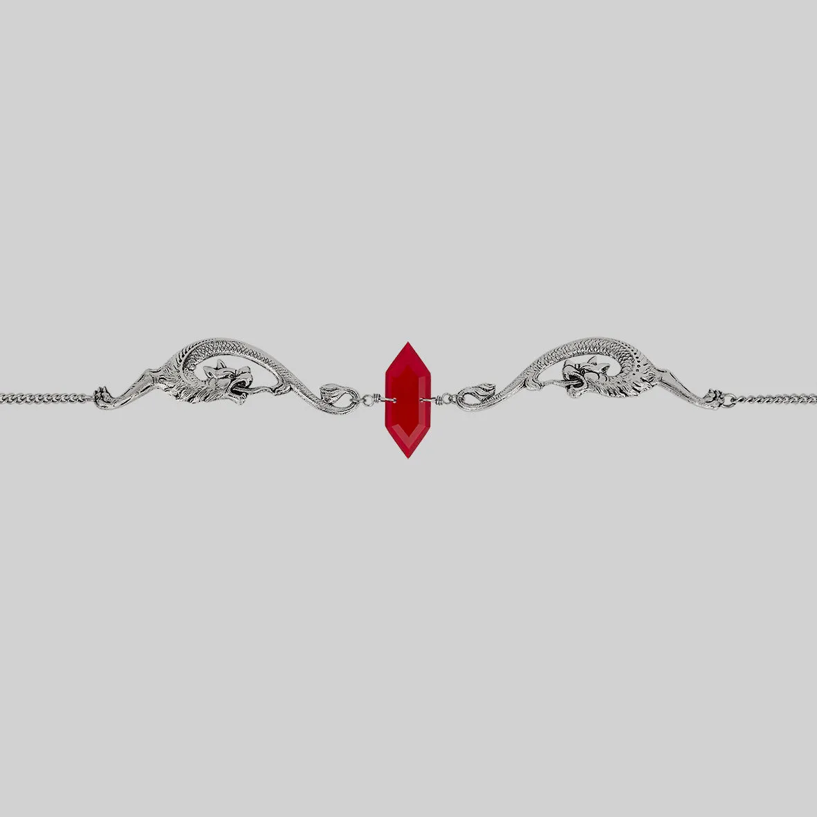 DRAKE. Red Glass Dragon Choker - Silver