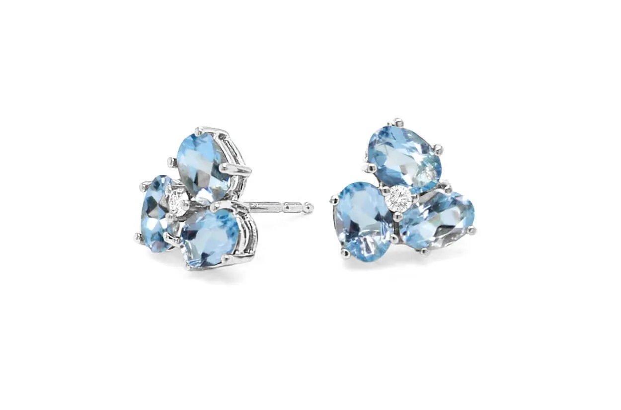 Earrings Center Diamond and Oval Gemstones Flower 18kt Gold