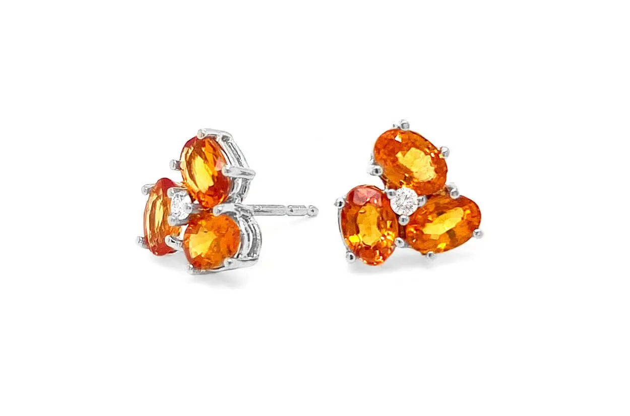 Earrings Center Diamond and Oval Gemstones Flower 18kt Gold