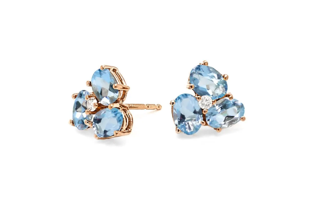 Earrings Center Diamond and Oval Gemstones Flower 18kt Gold