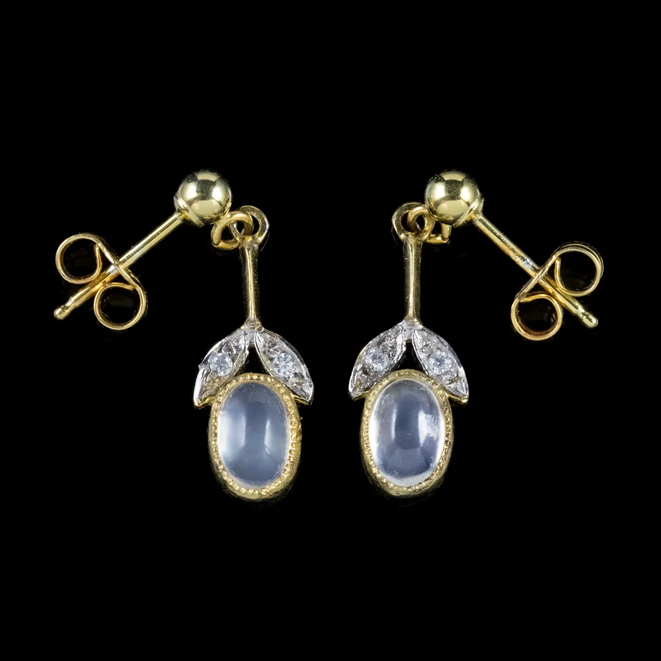 Edwardian Style Moonstone CZ Drop Earrings 18Ct Gold Silver