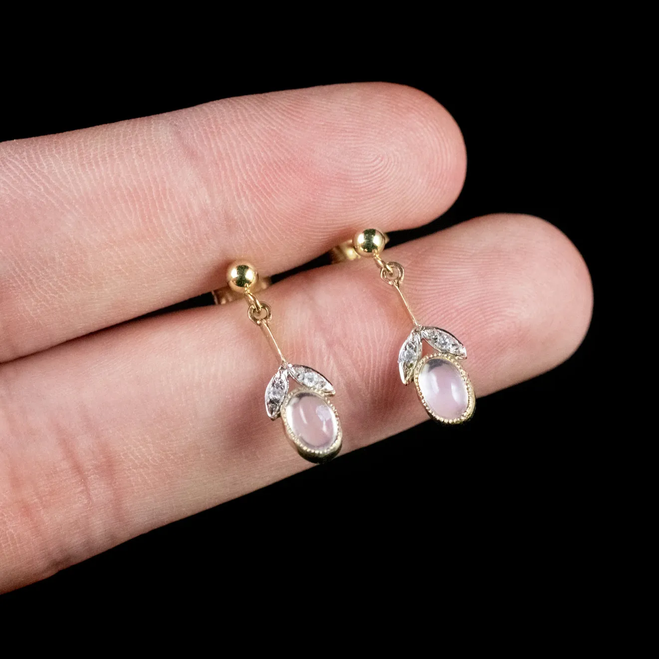 Edwardian Style Moonstone CZ Drop Earrings 18Ct Gold Silver