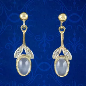 Edwardian Style Moonstone CZ Drop Earrings 18Ct Gold Silver