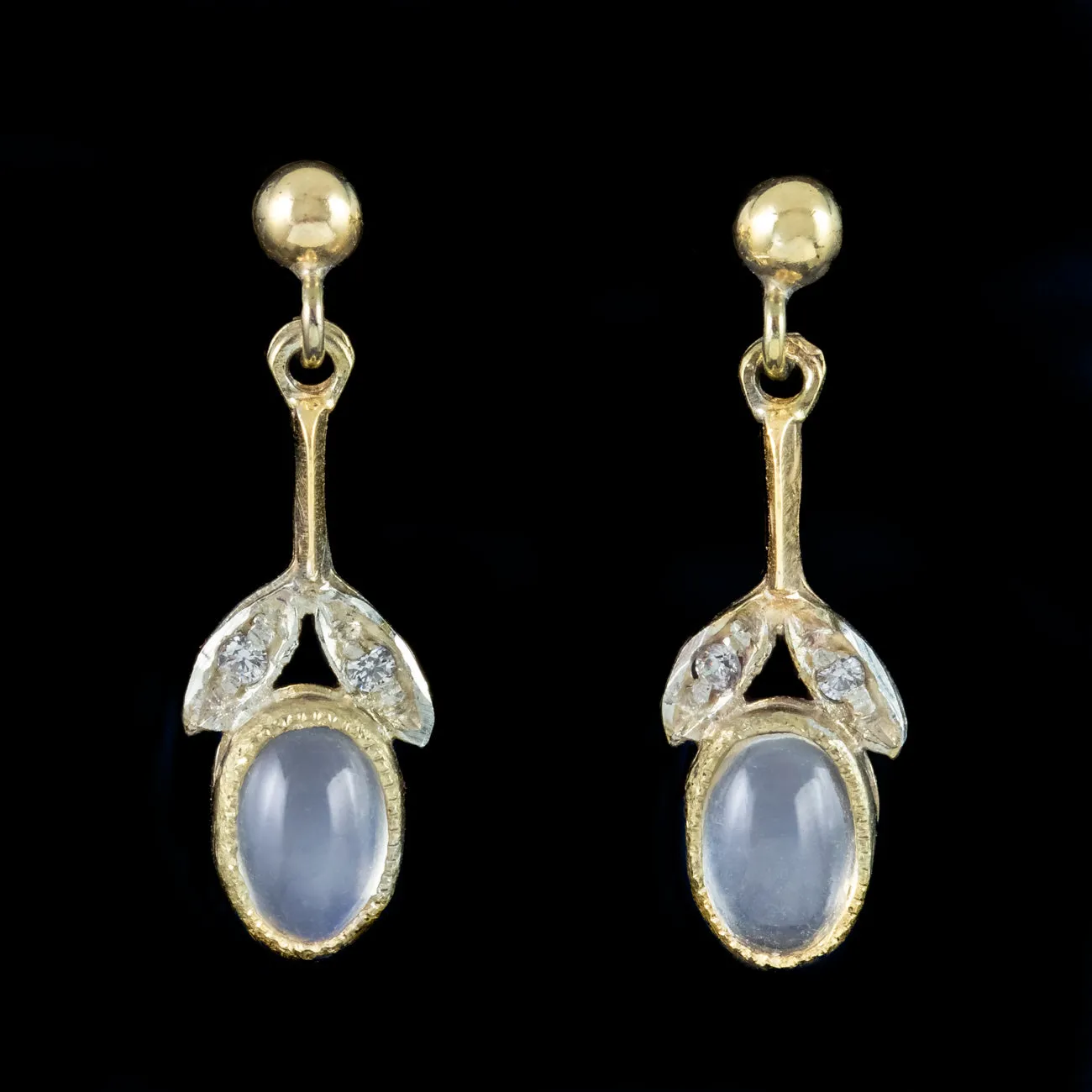 Edwardian Style Moonstone CZ Drop Earrings 18Ct Gold Silver