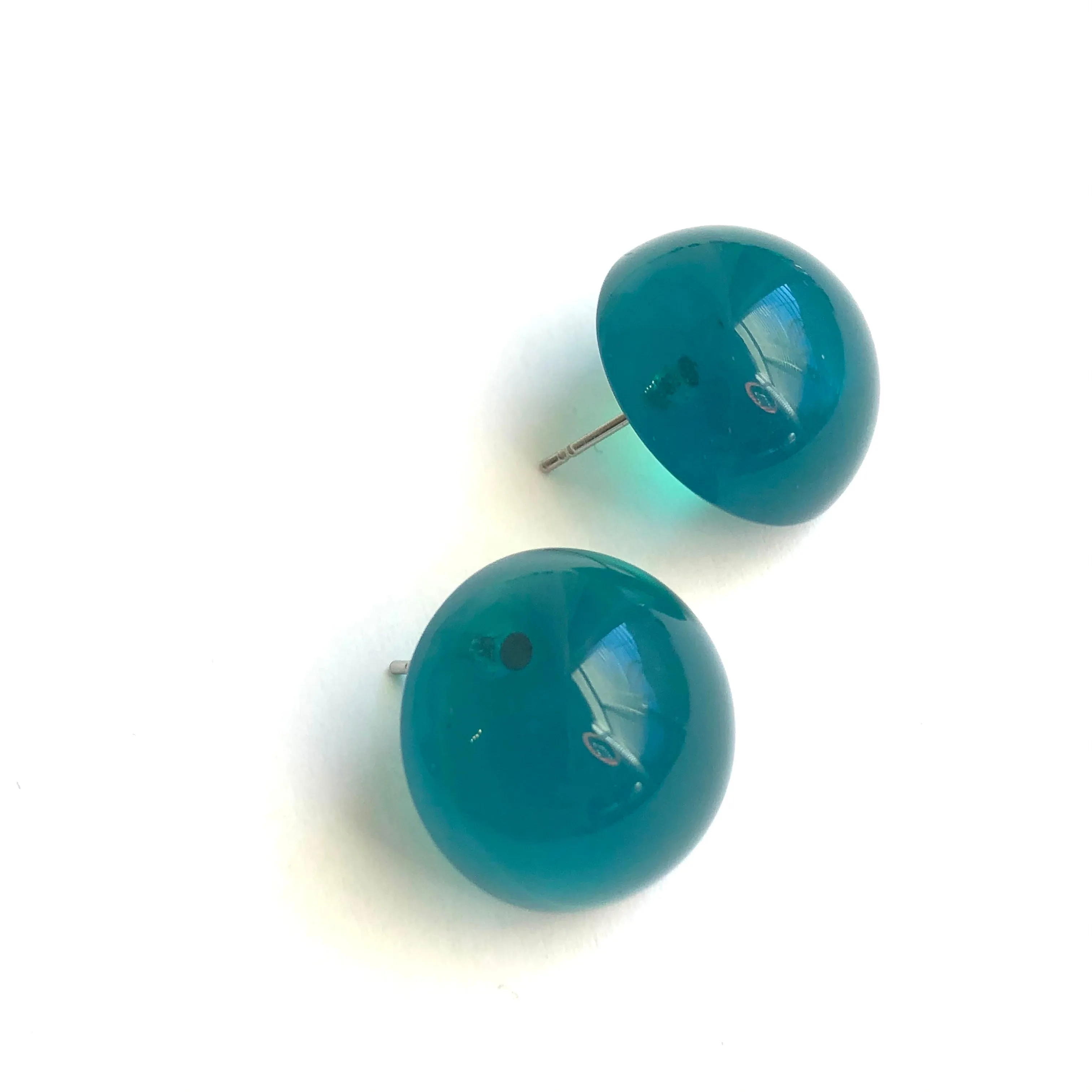 Emerald Green Opal Lucite Retro Button Stud Earrings