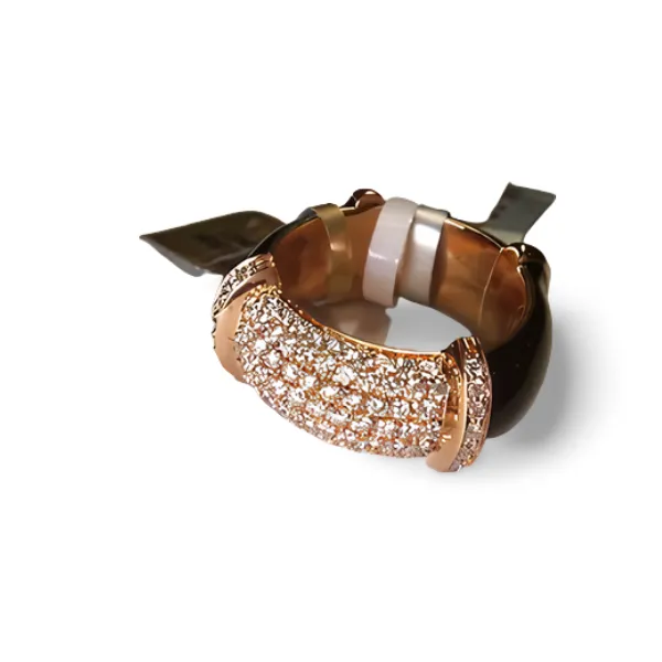 Fabulous Expandable 18K Pink Gold Pave Diamond Wide Designer Enamel Band Ring