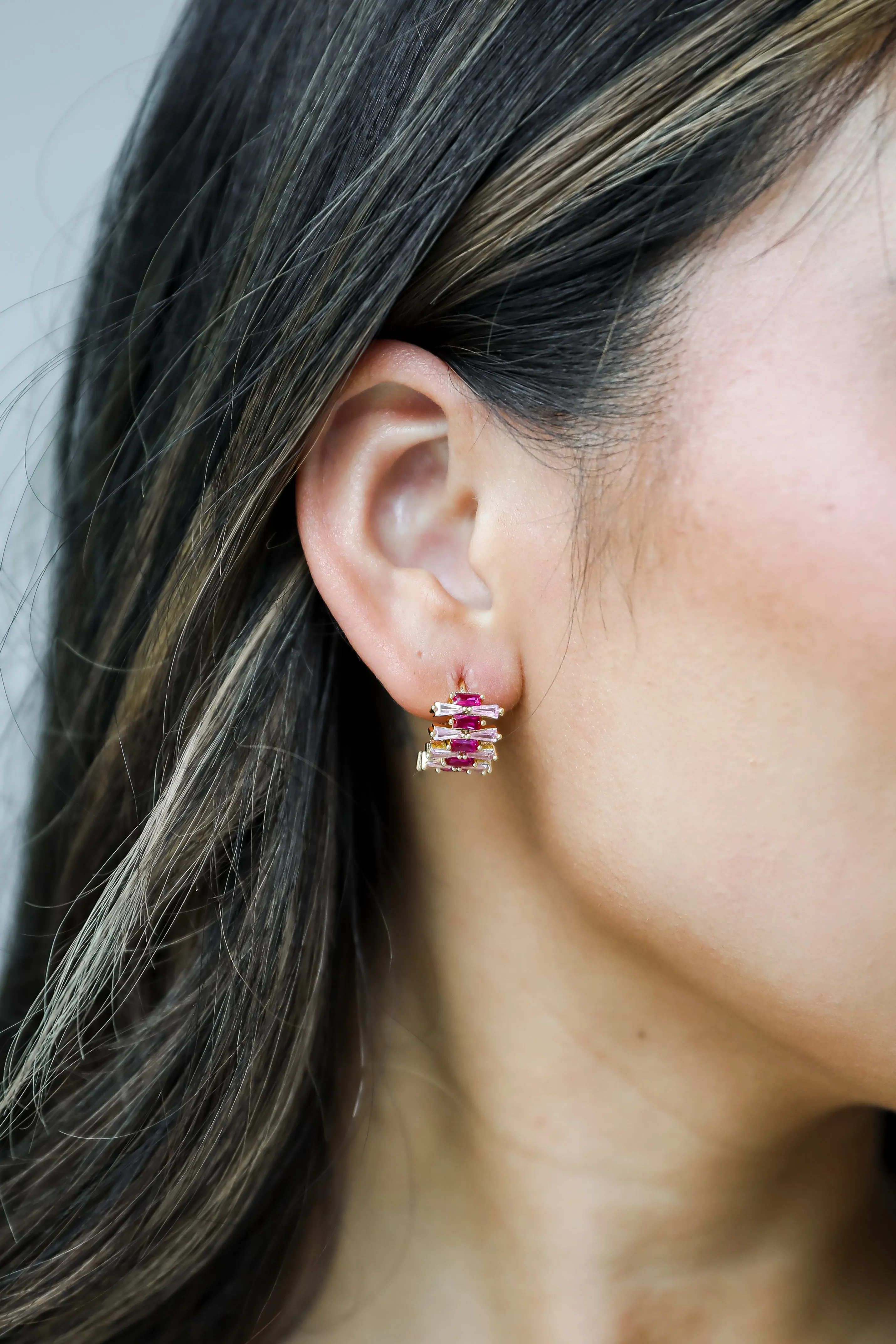 FINAL SALE - Alisha Pink Gemstone Mini Hoop Earrings