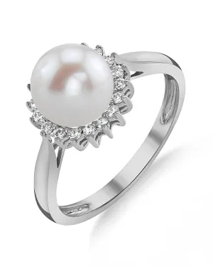 Freshwater Pearl & Diamond Halo Ring