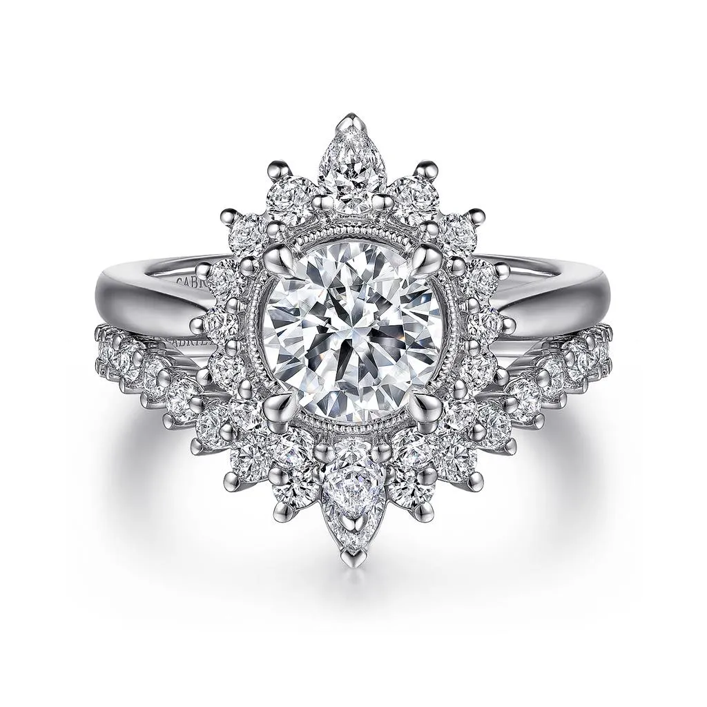 Gabriel & Co Heidi - 14K White Gold Fancy Halo Round Diamond Engagement Ring