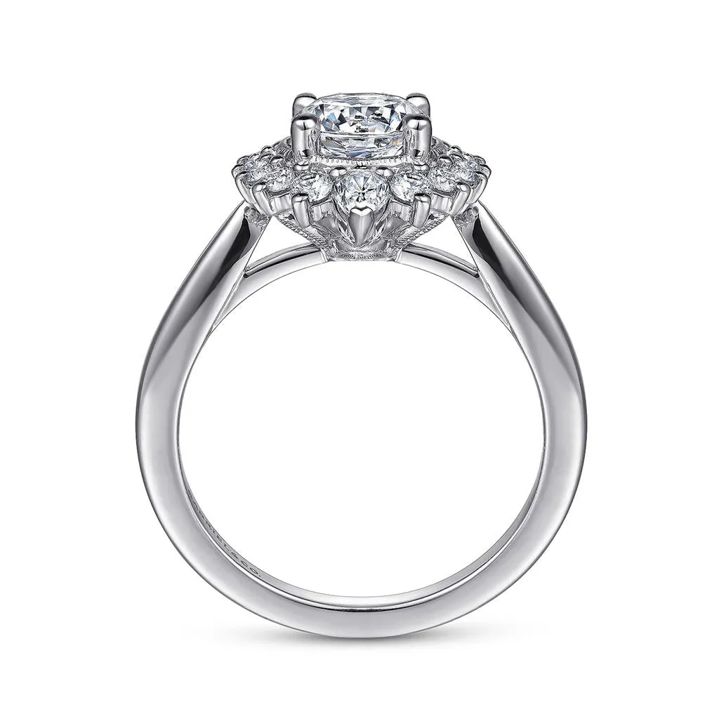 Gabriel & Co Heidi - 14K White Gold Fancy Halo Round Diamond Engagement Ring