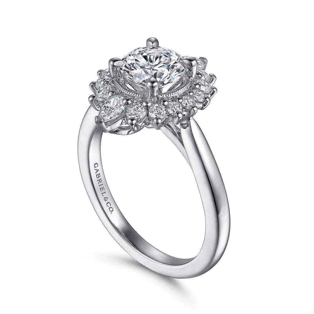 Gabriel & Co Heidi - 14K White Gold Fancy Halo Round Diamond Engagement Ring