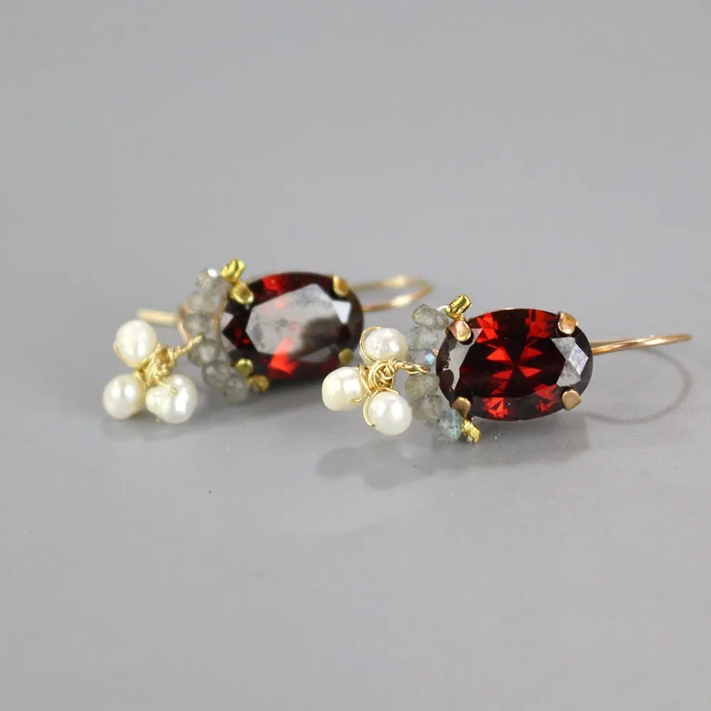 Garnet Zircon Oval Earrings