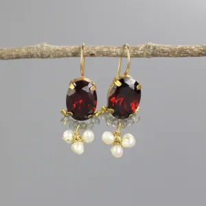 Garnet Zircon Oval Earrings