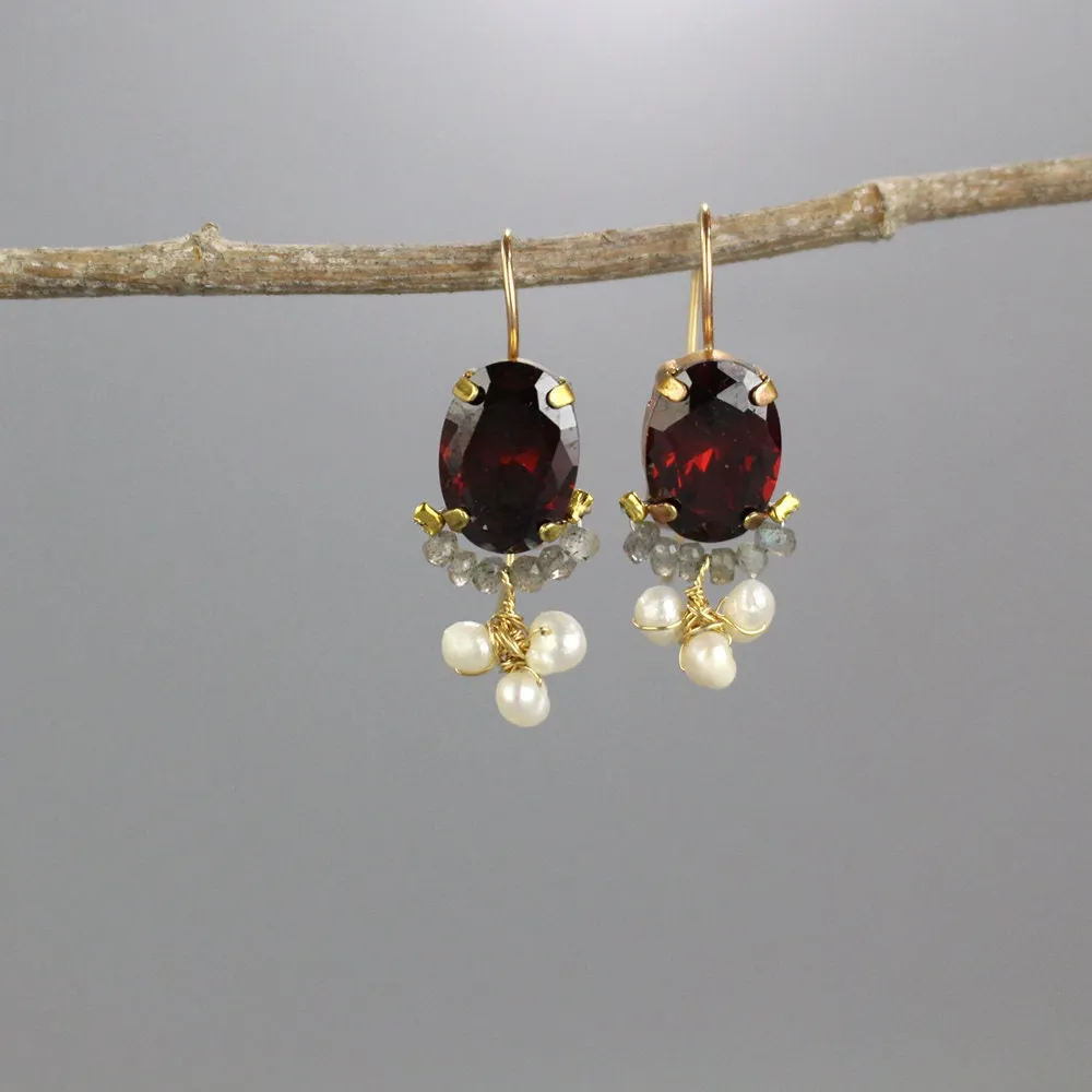 Garnet Zircon Oval Earrings