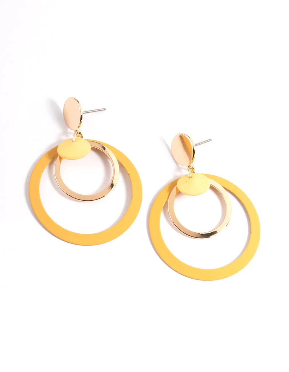 Gold Double Open Circle Drop Earrings