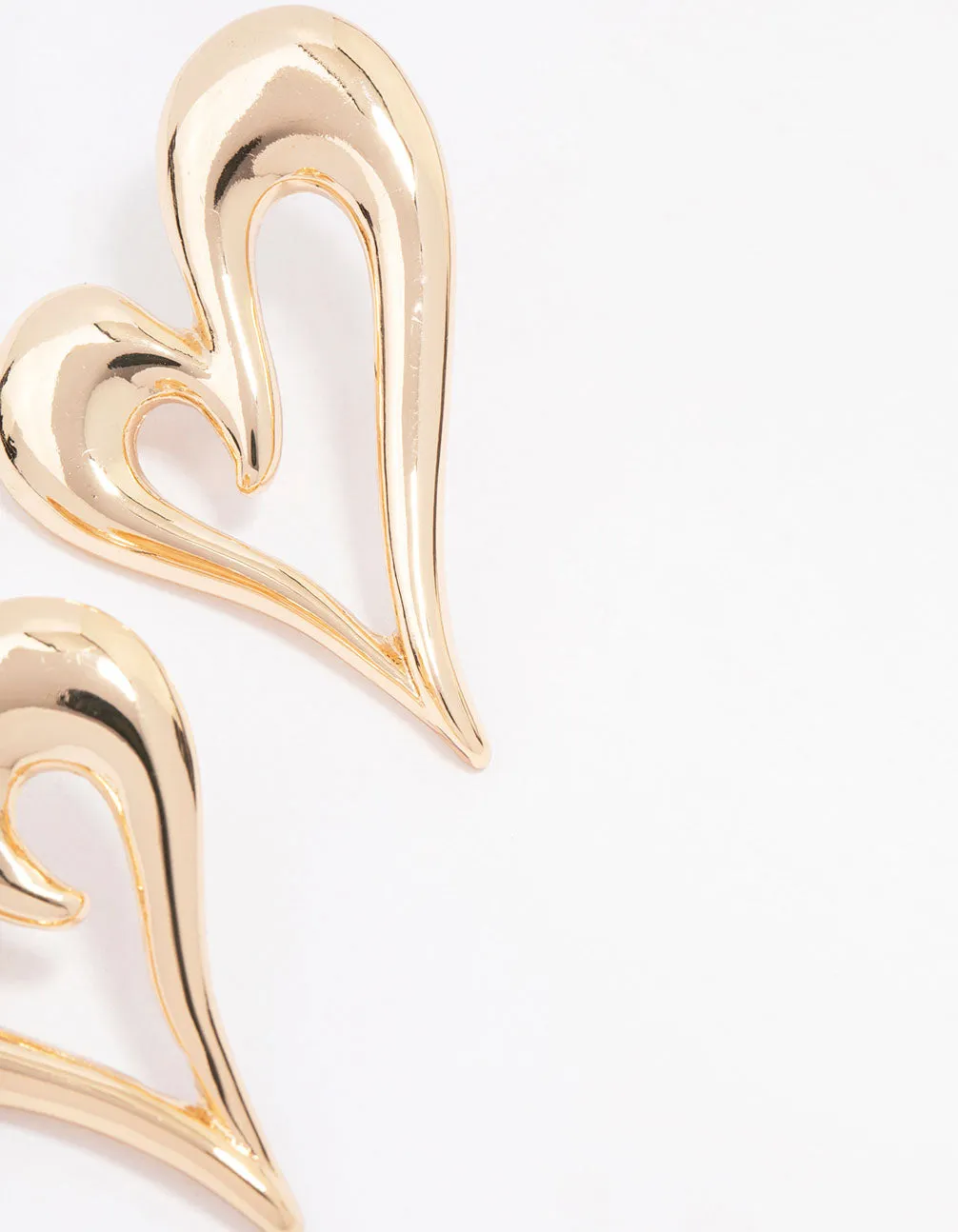 Gold Large Heart Outline Stud Earrings