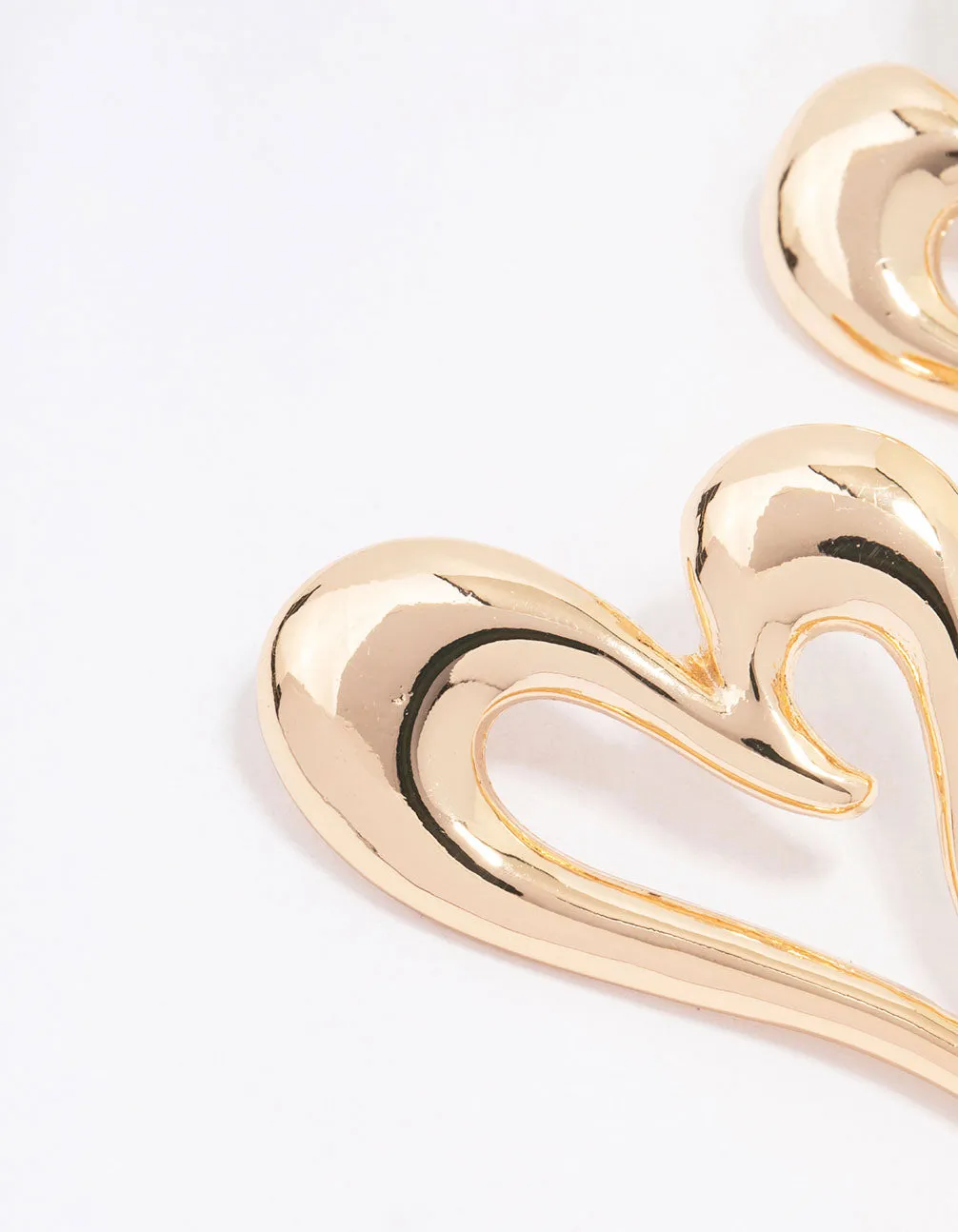 Gold Large Heart Outline Stud Earrings