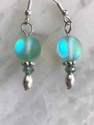 Green Iridescent Glass Earrings