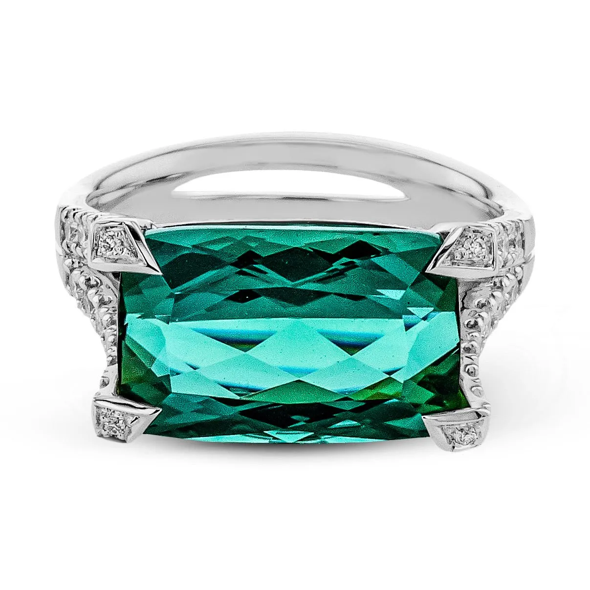 Green Tourmaline Fashion Ring in 18k Gold with Diamonds