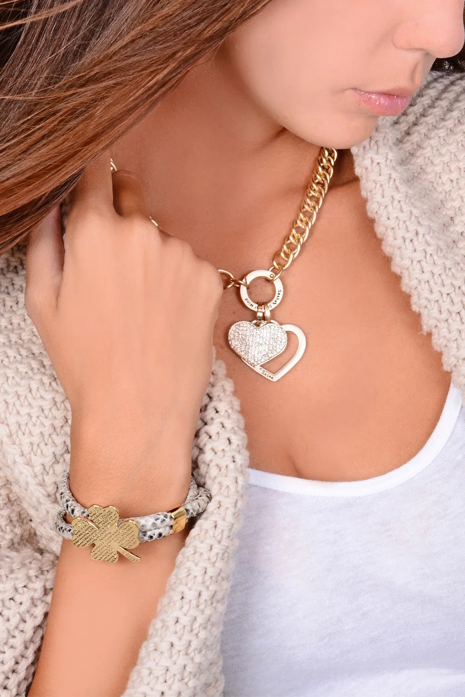 LUCKY CLOVER Snake Cream Leather Bracelet