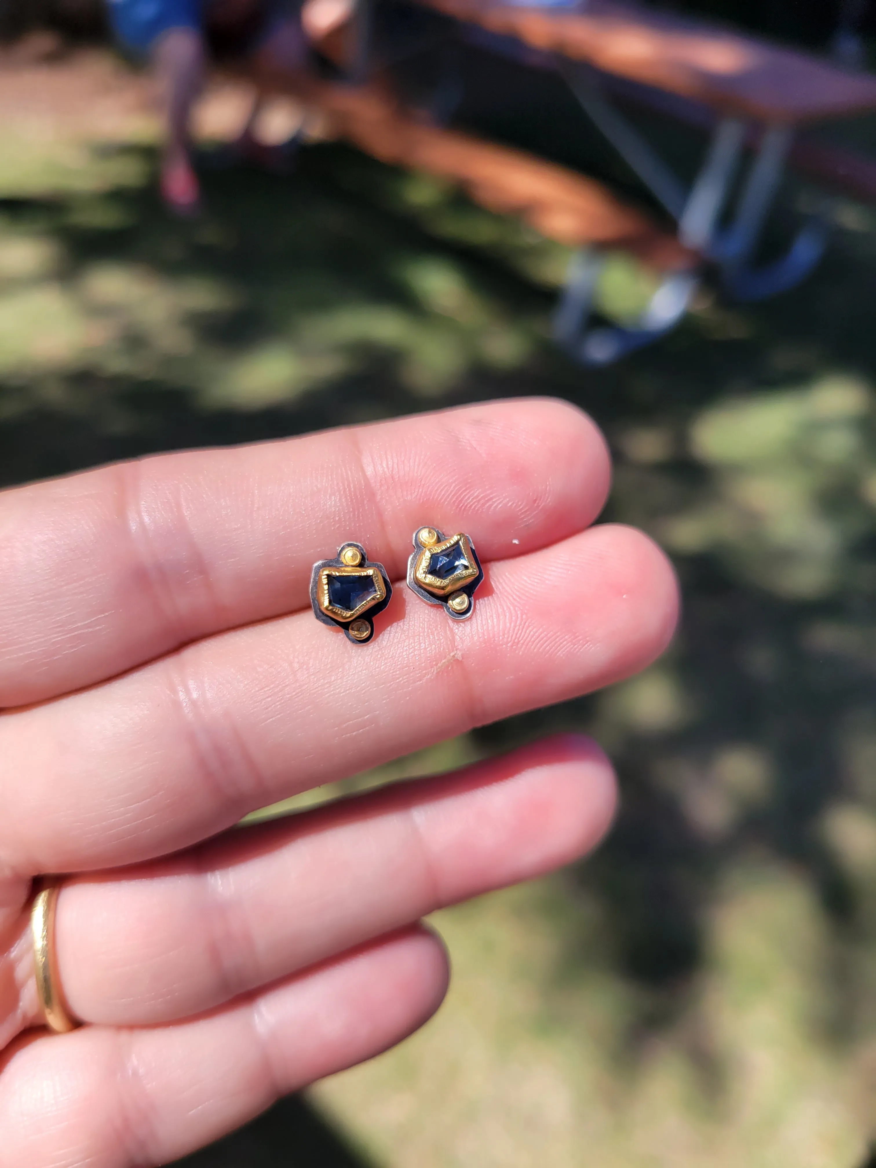 Madagascar Sapphire Geo Cut Post Earrings