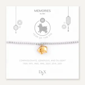 Memories: "YEAR OF THE PIG" | Pig Bracelet | White Gold & 18K Gold-Plated