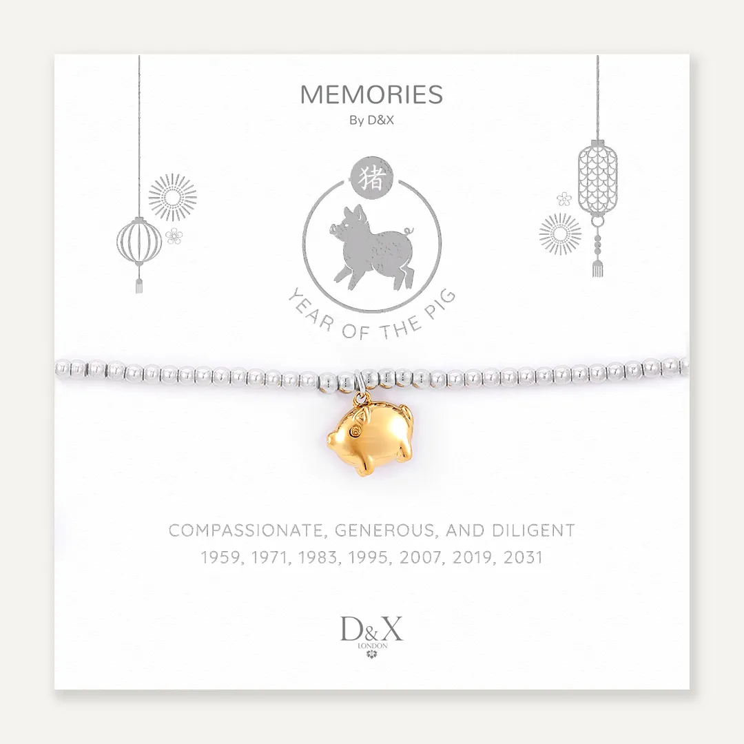 Memories: "YEAR OF THE PIG" | Pig Bracelet | White Gold & 18K Gold-Plated