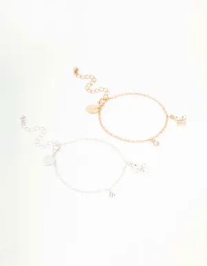 Mixed Metals Diamante Butterfly Bracelets 2-Pack