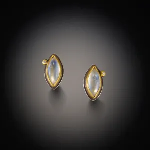 Moonstone Stud Earrings with Diamond Dot