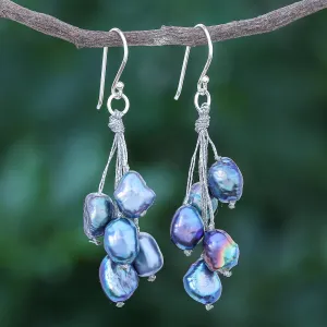 Mystic Pearl in Blue Hand Crafted Cultured Freshwater Pearl Dangle Earrings