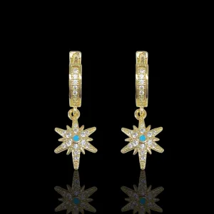 Oro Laminado Gold Filled Glowing Star CZ Dangle Earrings