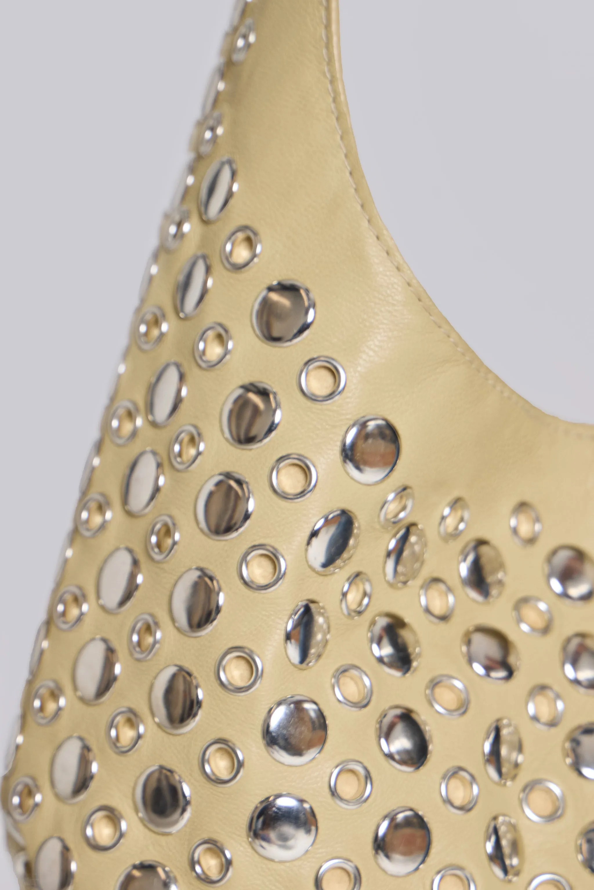 Osmium Studded Leather Bag in Beige