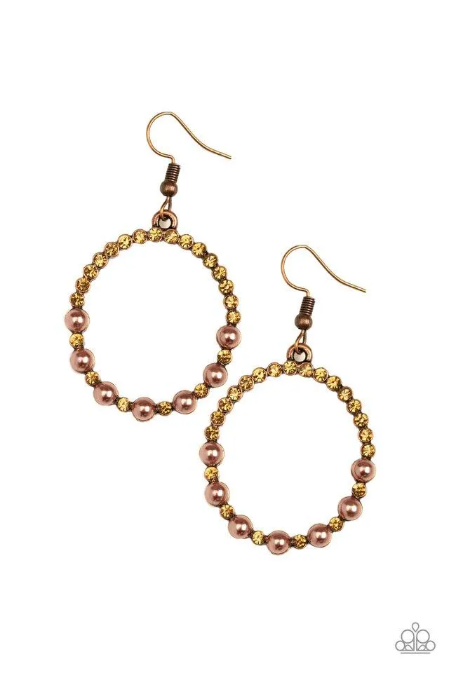 Paparazzi Earring ~ Glowing Grandeur - Copper