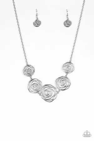 Paparazzi Necklace ~ Rosy Rosette - Silver