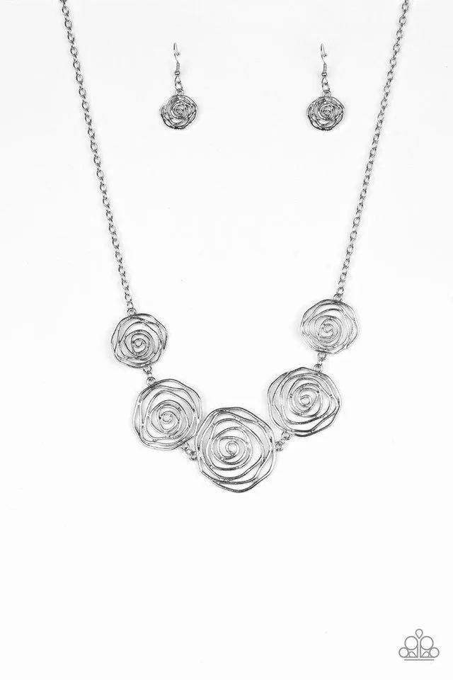 Paparazzi Necklace ~ Rosy Rosette - Silver