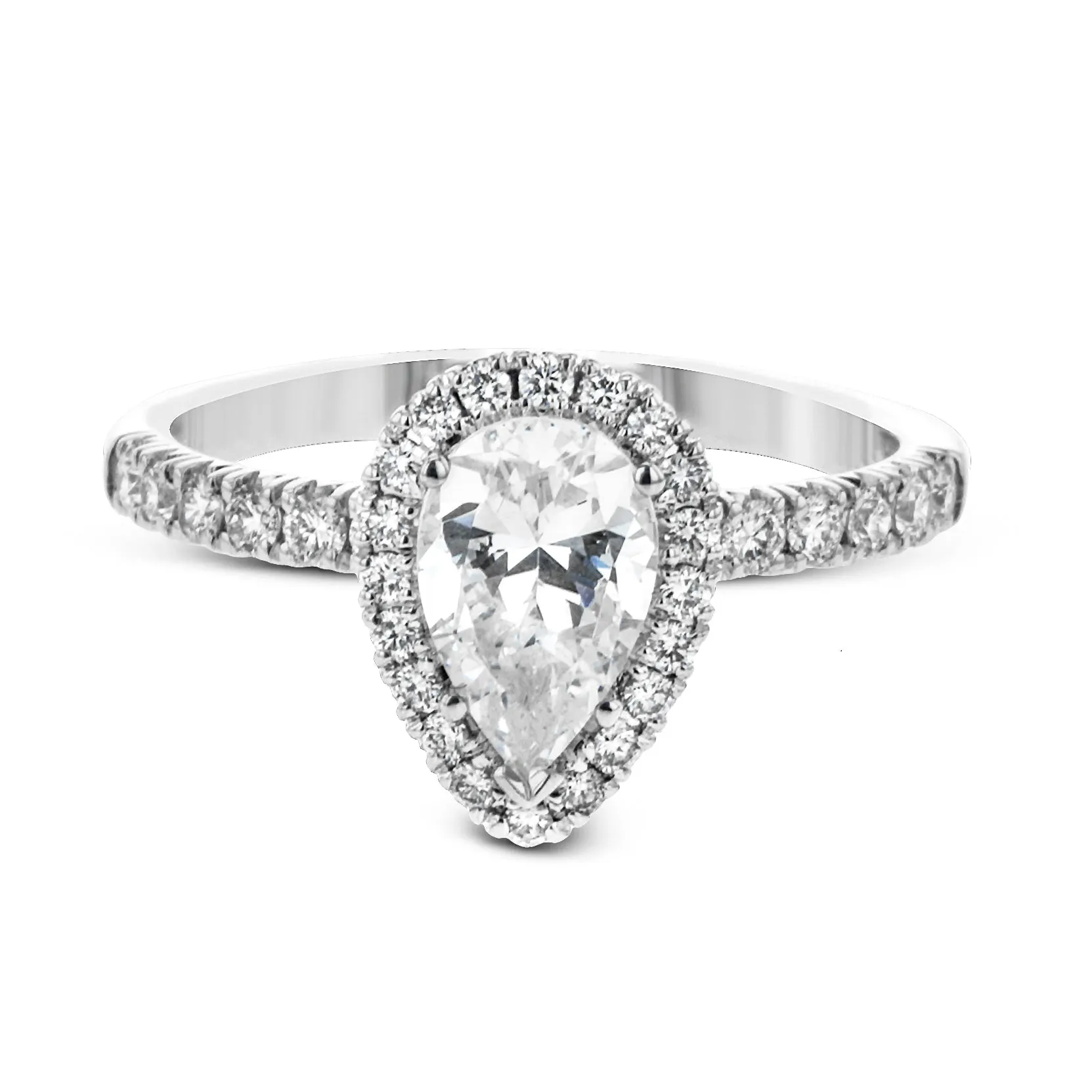 Pear-cut Halo Engagement Ring & Matching Wedding Band in 18K Gold with Diamonds