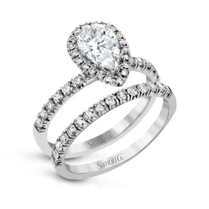 Pear-cut Halo Engagement Ring & Matching Wedding Band in 18K Gold with Diamonds