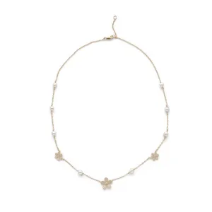 Petite Pearl & Multi-Flower Necklace