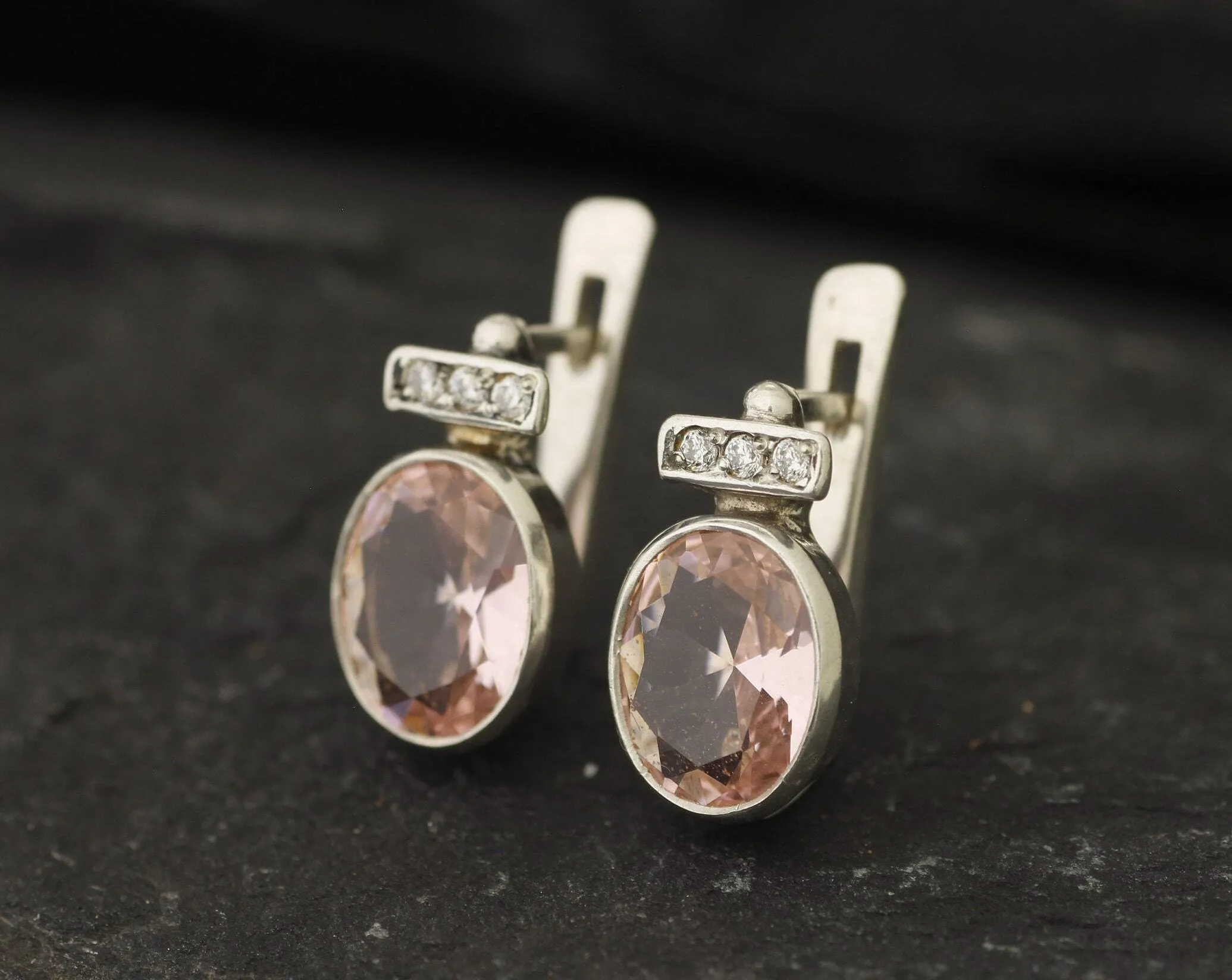 Pink Oval Earrings - Vintage Morganite Earrings - Pink Diamond Studs