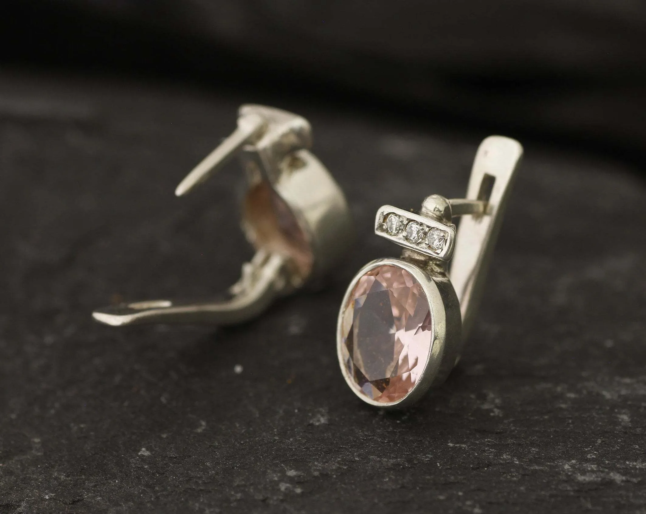 Pink Oval Earrings - Vintage Morganite Earrings - Pink Diamond Studs