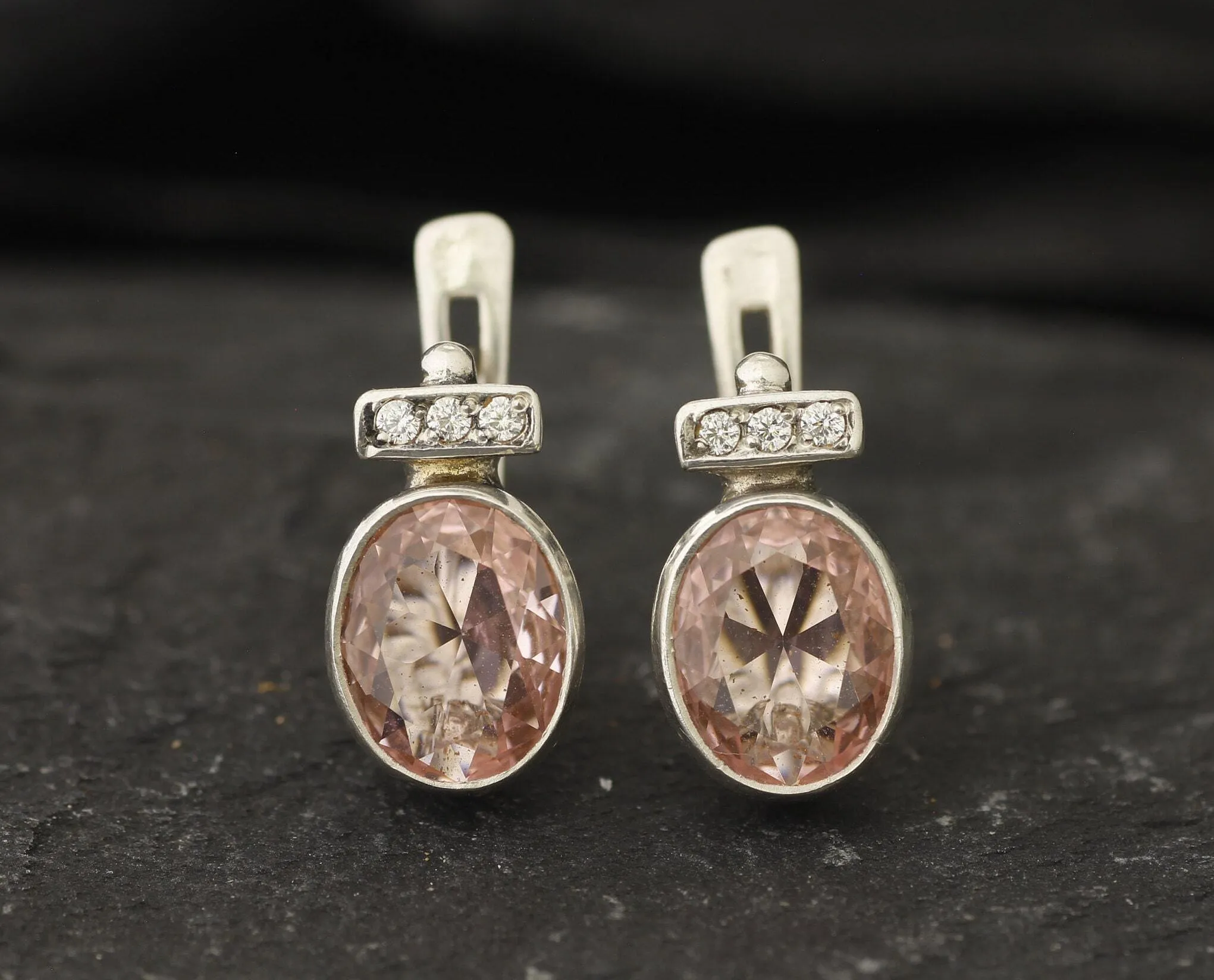 Pink Oval Earrings - Vintage Morganite Earrings - Pink Diamond Studs